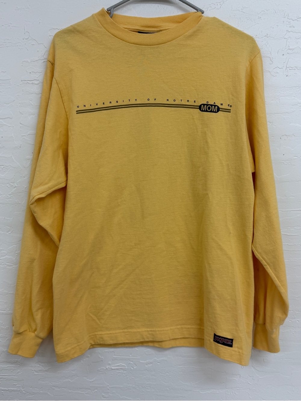 Vintage Notre Dame MOM market 90’s Era long -Sleeve Yellow Graphic Tee